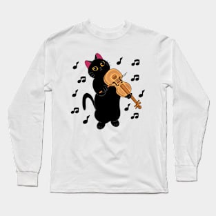 Cute Black Cat Playing Violin Long Sleeve T-Shirt